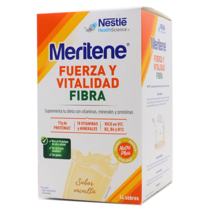 Meritene fibra sabor VAINILLA de 14 sobres de 35 gramos cada uno. Compra  online y recíbelo en 24 horas. quickfarma