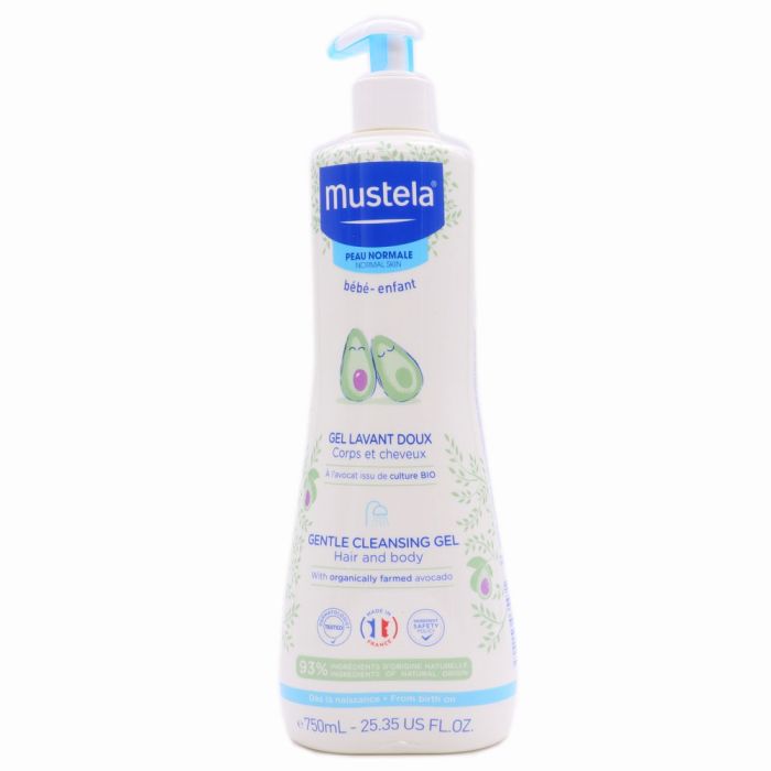 Mustela Gel de Baño Suave 750ml lava el cuerpo y el cabello del bebé