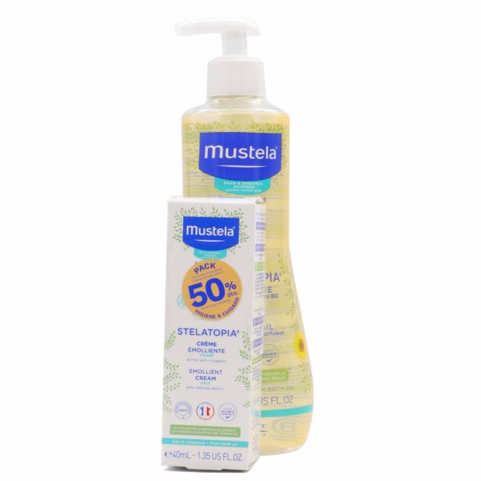 Pack Mustela Aceite De Baño Stelatopia 500ml + Crema Emoliente Stelatopia  40ml