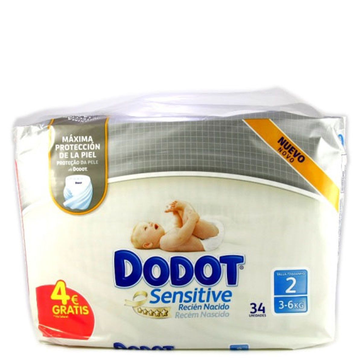 Dodot Sensitive kit recién nacido con pañales talla 1 paquete 28 unidades + pañales  talla 2 + caja dispensadora toallitas 54 unidades 2 paquetes 32 unidades
