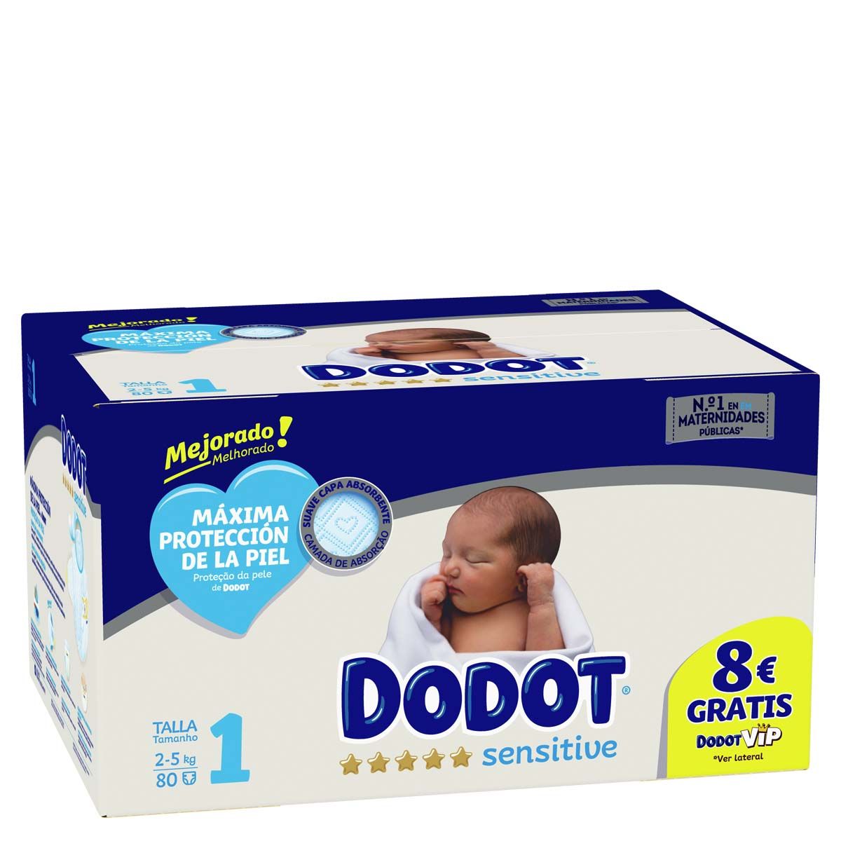 Dodot kit recién nacido Dodot Sensitive 26 pañales de talla 1 (de 2 a 6  kg), 48 pañales de talla 2, 54 toallitas y libros del cuidado del bebe 1 y  2 76 u + 54 toallitas