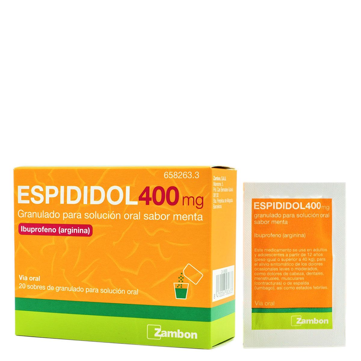 Espididol 400 mg 20 Sobres Granulado Para Solución Oral Sabor Menta  Ibuprofeno arginina| FarmaSoler
