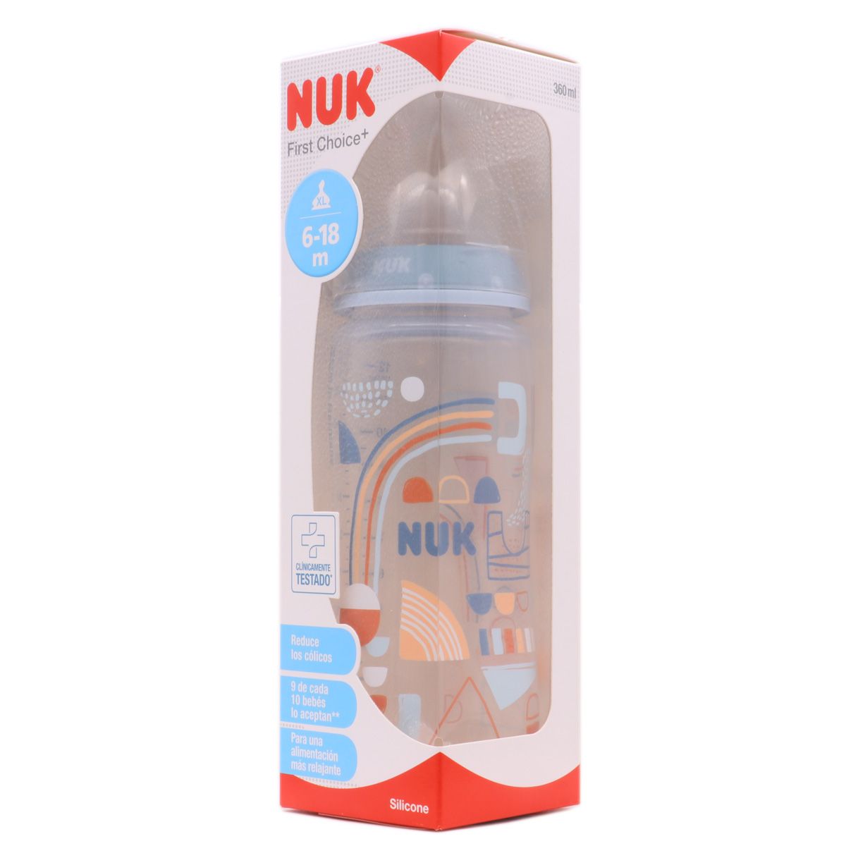NUK First Choice+ Biberón de 300 ml con tetina de silicona, para bebés de 6-18  meses, válvula anticólicos, libre de bisfenol A y con indicador de  temperatura, rojo : : Bebé