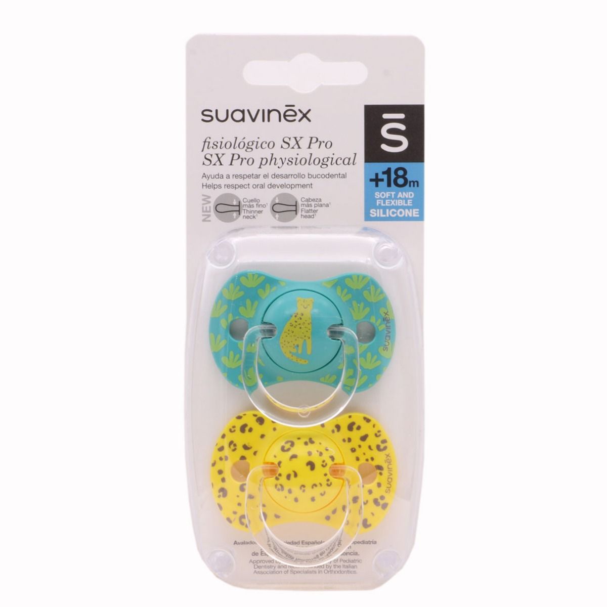 Suavinex Chupete Fisiológico SX Pro Tetina Silicona +18m Pack Duplo 2 Chupetes  Suavinex