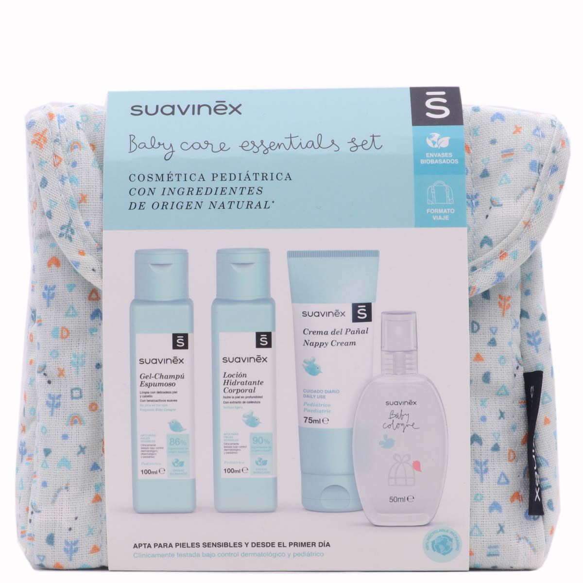 Suavinex, Neceser Bebé, Set Regalo Bebé Recién Nacido con: Crema del Pañal,  75 ml + Gel Champú Espumoso 100 ml + Crema Facial 50 ml + Toallitas  Dermohidratantes 25 uds. Formato Viaje, Oso, Azul : : Bebé