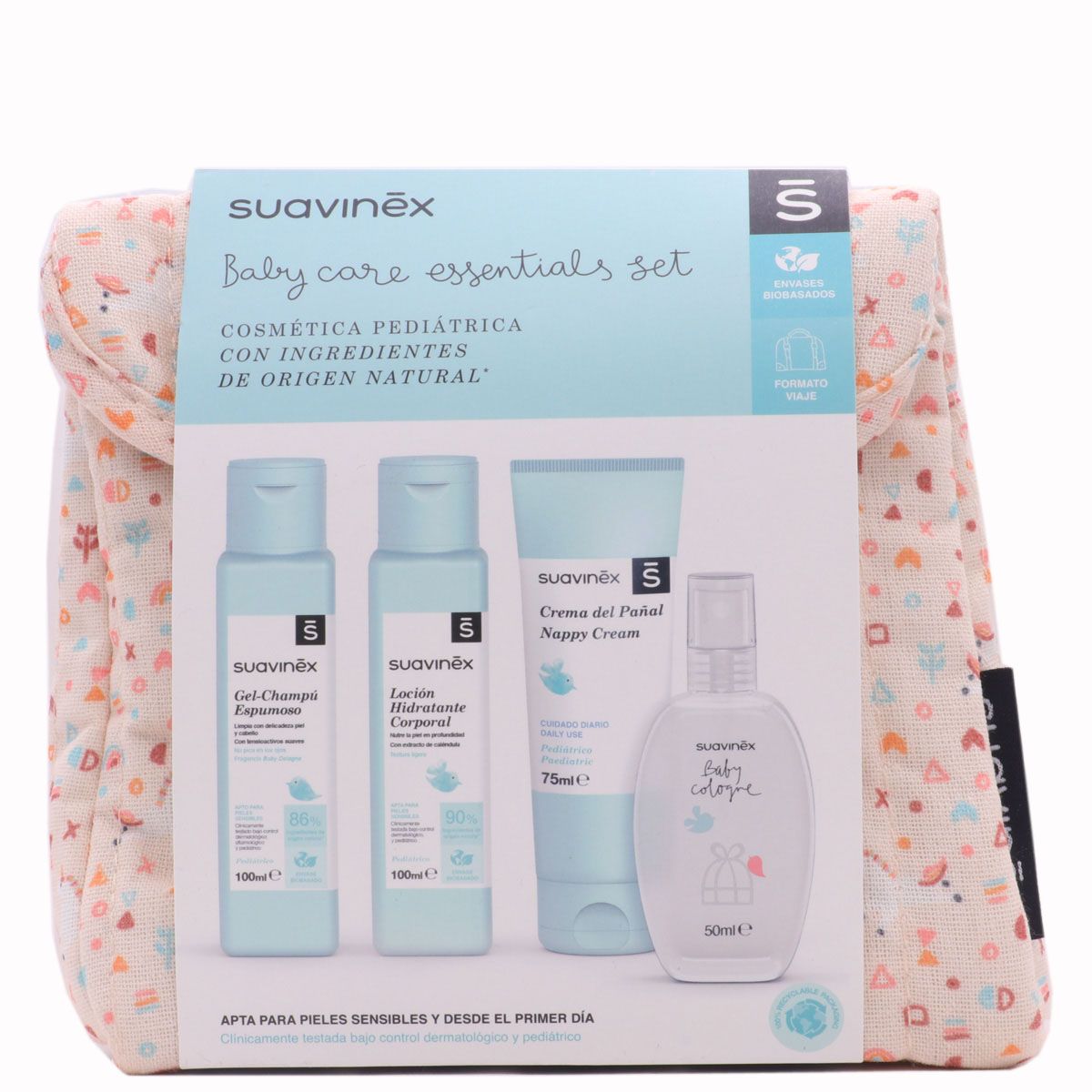 Suavinex, Bolso Carro Bebé con Cosmética + Neceser de Tela de Viaje, Bebé  Recién Nacido. Gel Syndet, Pomada Pañal, Baby Cologne y Toallitas, Formatos