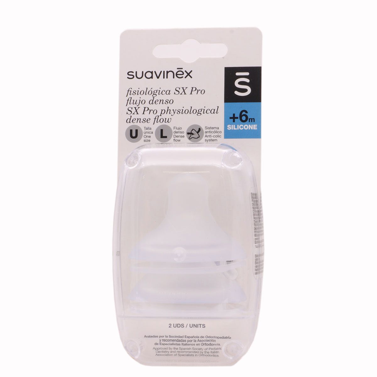 Suavinex Tetina Silicona Fisiológica SX Pro Flujo Denso +6m Pack 2 Tetinas