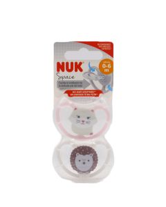 Nuk Space Chupete Silicona 0-6M 2 Chupetes con Portachupetes