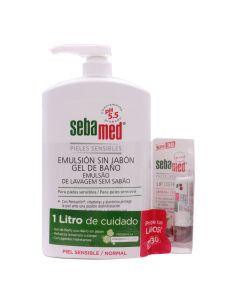 SebaMed Emulsión Sin Jabón Gel de Baño Leti 1 Litro + Lip Defense Cereza Pack 