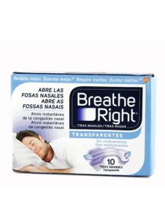 Breathe Right Tiras Nasales Grandes Transparentes 10 Tiras
