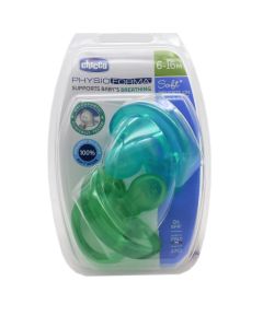 Chicco Chupete Silicona Physio Soft 6-16M Azul y Verde 2 Chupetes