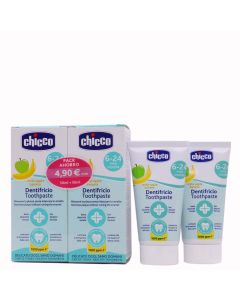 Chicco Pasta Dental Sabor Plátano 6 a 24 Meses 50ml x 2 Pack Duplo