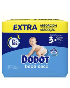 Dodot Bebé Seco Talla 3+ 7-11Kg 66 Pañales Extra Absorción Jumbo Pack 