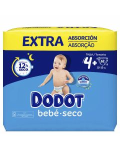 Dodot Bebé Seco Talla 4+ 10-15Kg 62 Pañales Extra Absorción Jumbo Pack 