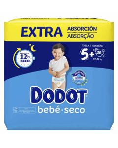 Dodot Bebé Seco Talla 5+ 12-17Kg 56 Pañales Extra Absorción Jumbo Pack
