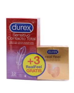 Durex Sensitivo Contacto Total 12 Preservativos + 3 RealFeel Gratis Pack