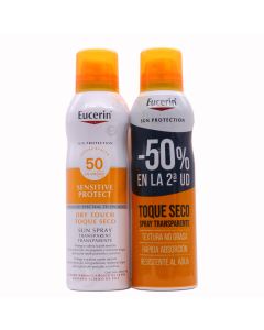 Eucerin sun Spray Transparent Toque Seco FPS50+ Duplo 200ml+200ml 2ªUd 50%Dto