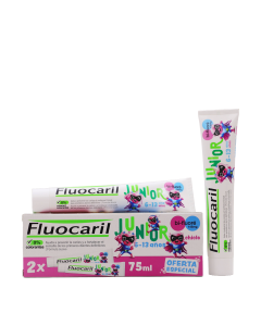 Fluocaril Junior Pasta Dentífrica Sabor Chicle 6-12 Años 75ml x 2 Pack Ahorro