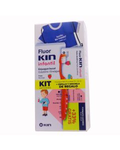 Fluor Kin Infantil Kit Anticaries Enjuague + Pasta + Cepillo y Mochila de Regalo