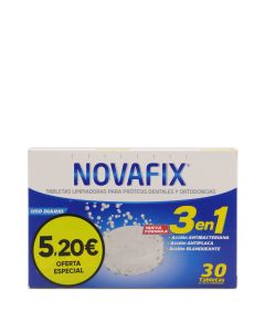 Novafix 3 en 1 30 Tabletas Limpiadoras Prótesis Dentales     
