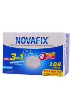 Novafix Tabletas Limpiadoras Prótesis y Ortodoncia  3 en 1 108Uds
