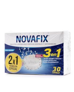 Novafix Tabletas Limpiadoras Prótesis y Ortodoncia 3 en 1 30Uds