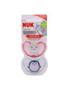 Nuk Space Chupete Silicona 18-36m 2 Chupetes con Portachupetes