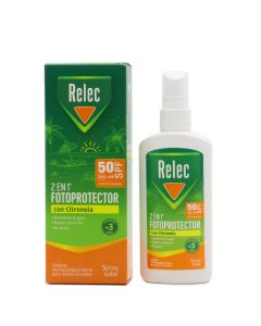 
Relec 2 en 1 Fotoprotector con Citronela SPF50 Spray Solar 100ml
