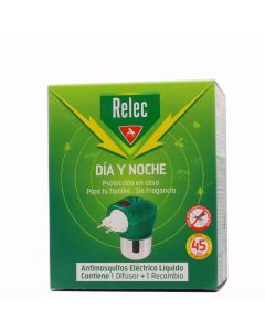 Relec Día y Noche Antimosquitos Eléctrico Líquido Difusor 1Ud + Recambio Líquido 1Ud