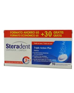 Steradent Triple Acción Plus Limpieza Prótesis Dentales 90 Comprimidos Formato Ahorro