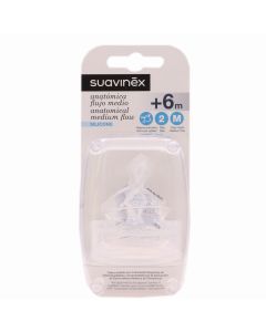 Suavinex Tetina Silicona Anatómica Flujo M T-2 +6M Pack 2 Tetinas